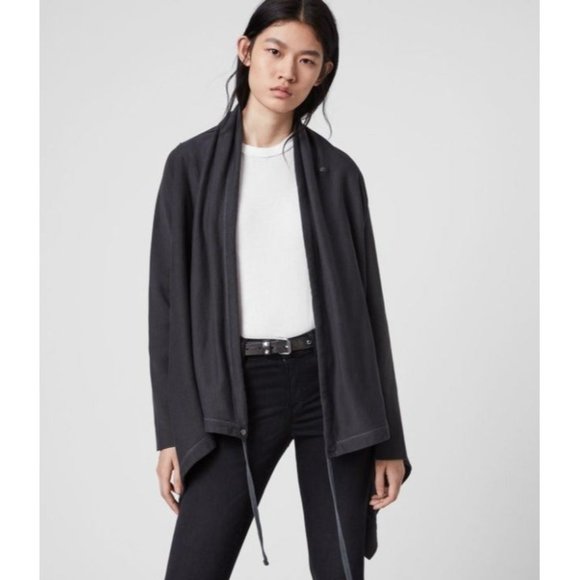 All Saints NWOT Gray Ivy Drape Jersey Cardigan Sweatshirt XS - Picture 2 of 12